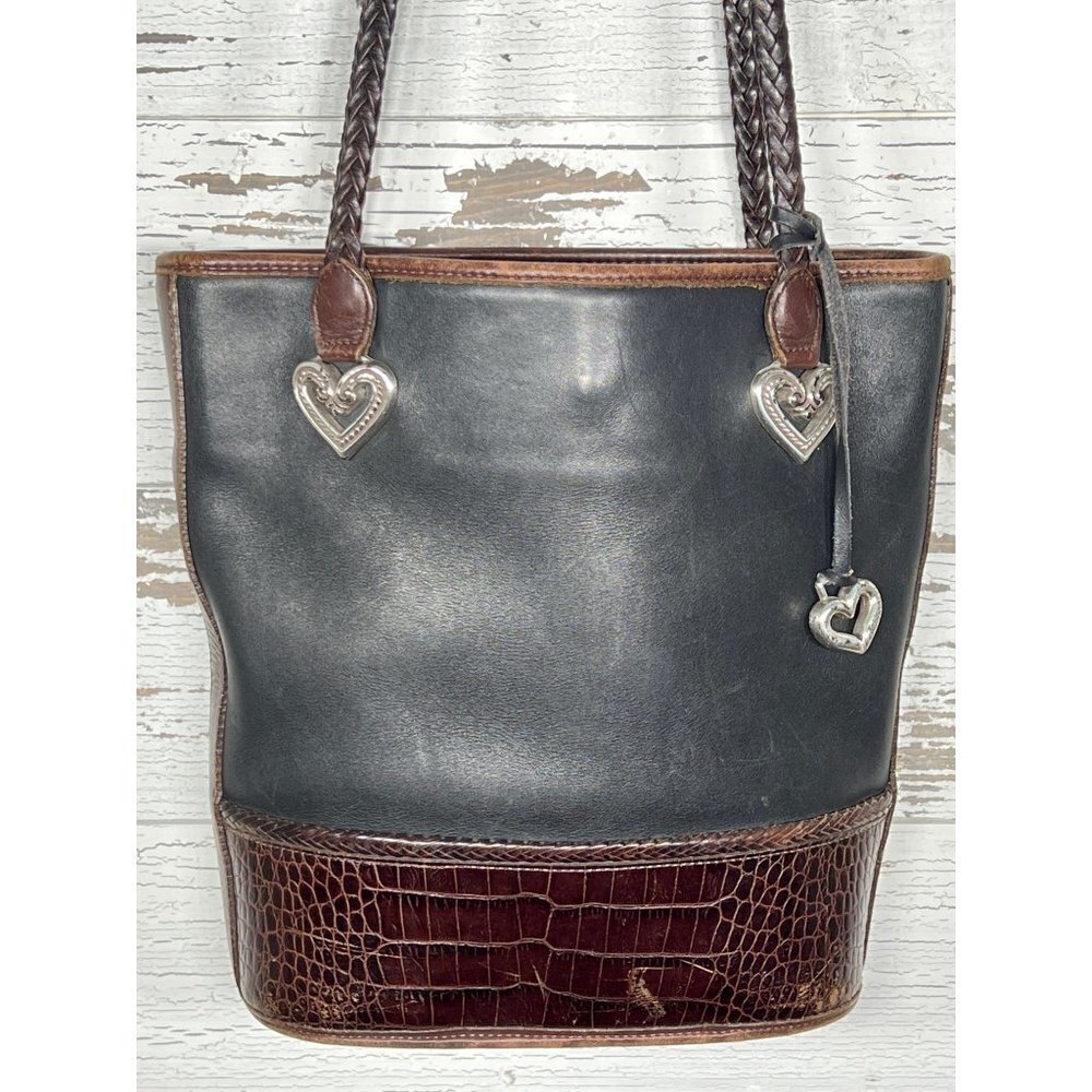 VINTAGE BRIGHTON Caroline Bucket Bag Leather Black & Brown EUC